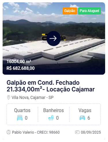 Galpão com acesso à rodovia